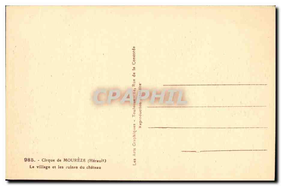 Cirque de Mourèze — Les ruines du château — Les Arts Graphiques - Toulouse - 985 — Verso