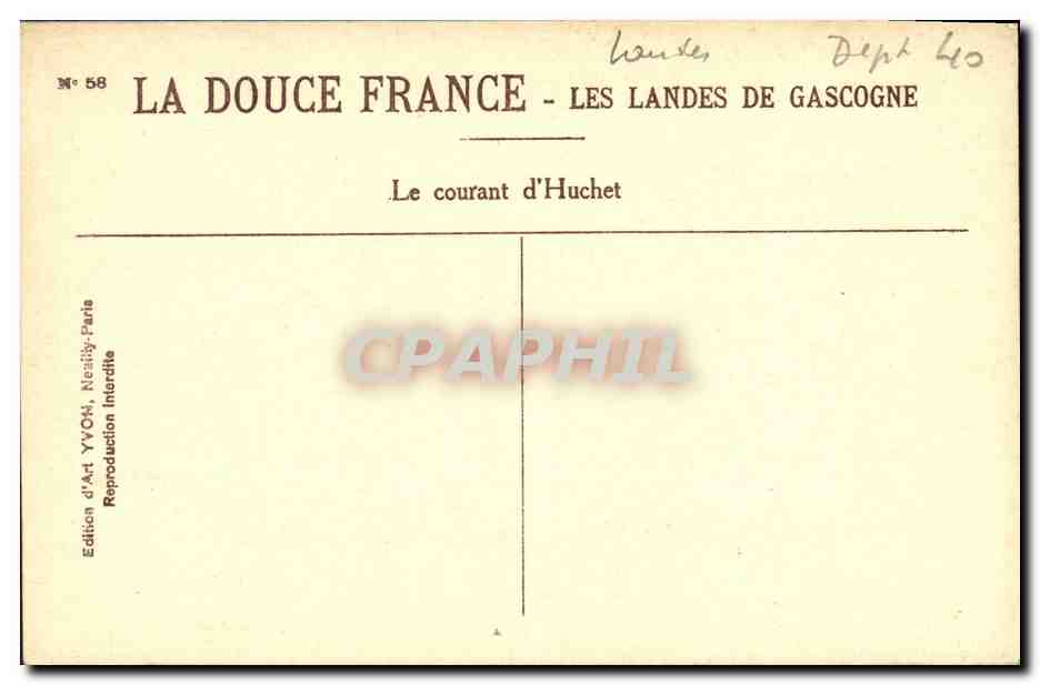 Le courant d'Huchet — Les Landes de Gascogne — Édition d'Art YVON, Néanty-Paris — Verso