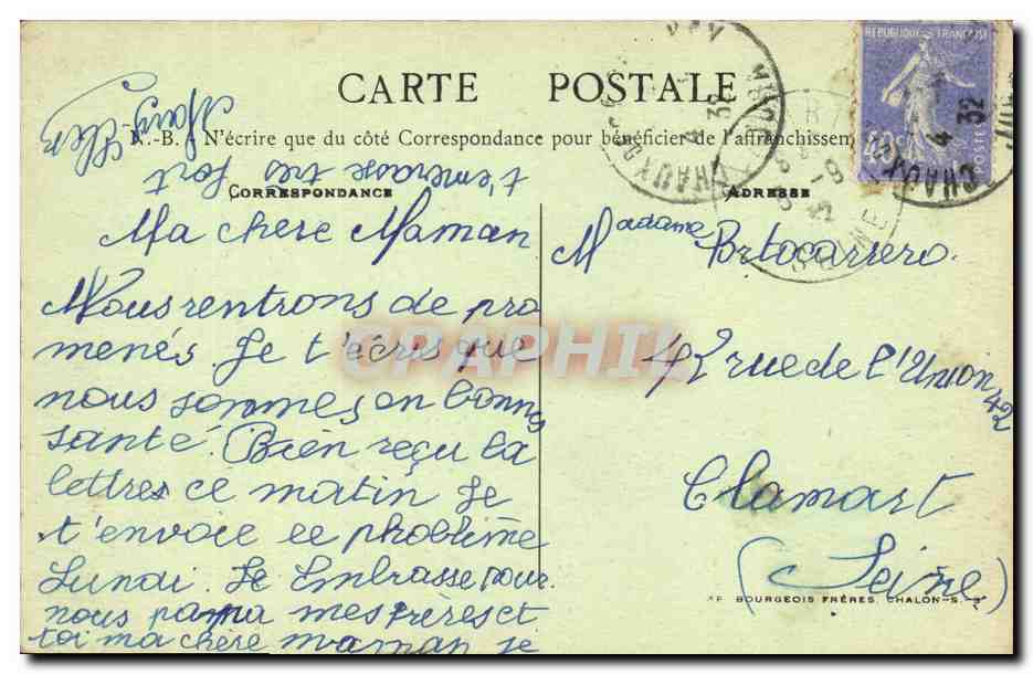 Jura-Touriste, Cours du Herisson — Sous-Bois et Cascade — Éditeur Bourgeois Frères, Chalon-sur-Saône, n° 022 — Verso