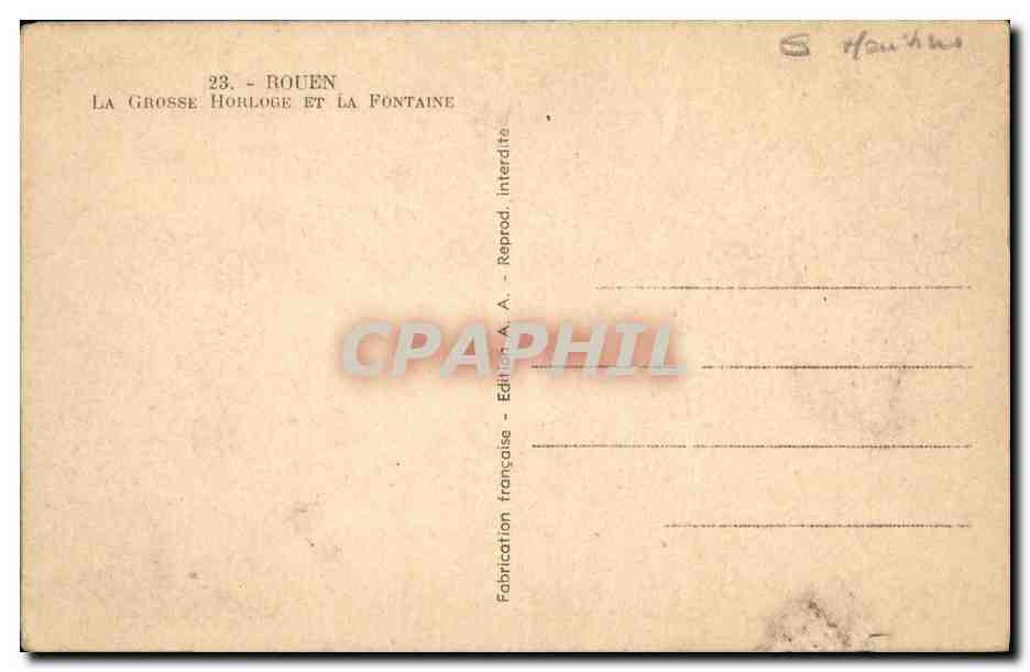 CPA Rouen La Grosse Horloge Et La Fontaine — Verso