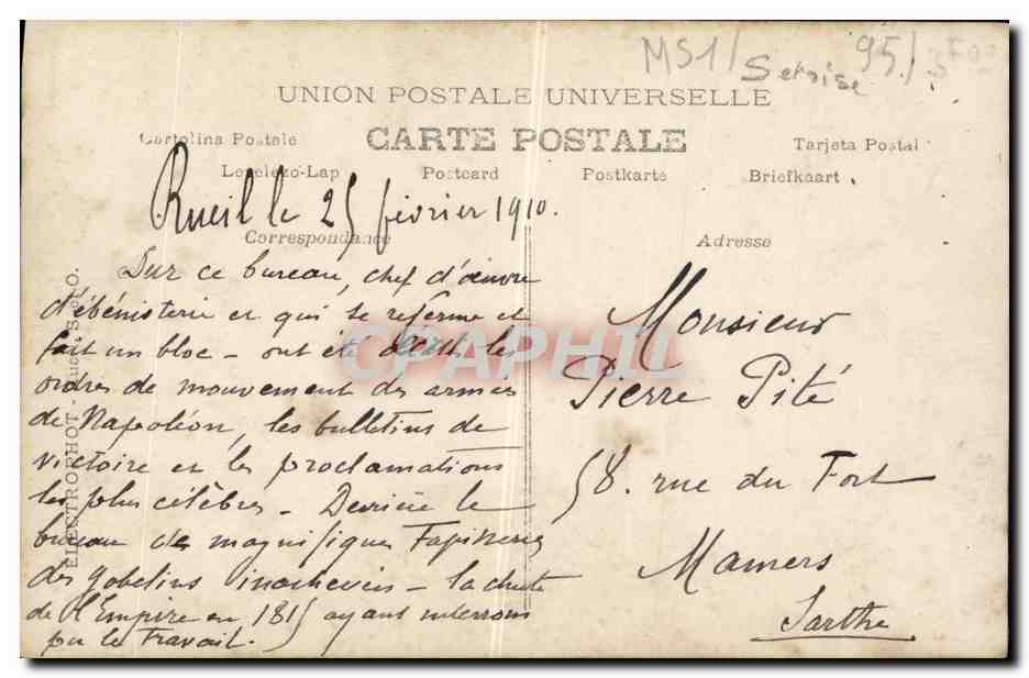 CPA Rueil Chateau de la Malmaison Le bureau de campagne de Napoleon 1er — Verso