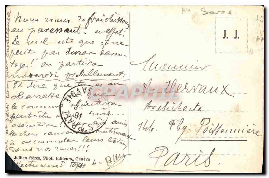 Chamonix — Séracs de la jonction — Route du Mont-Blanc et le Brévent — J. J. 6124 — Achterkant