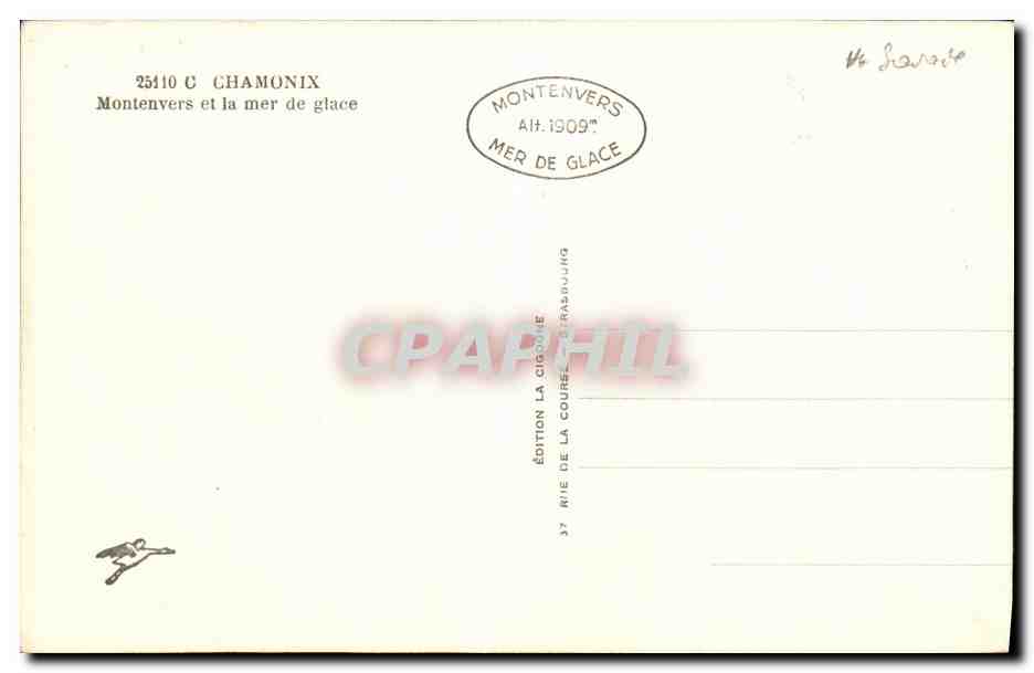 CPA Chamonix Montenvers et la Mer de Glace — Verso