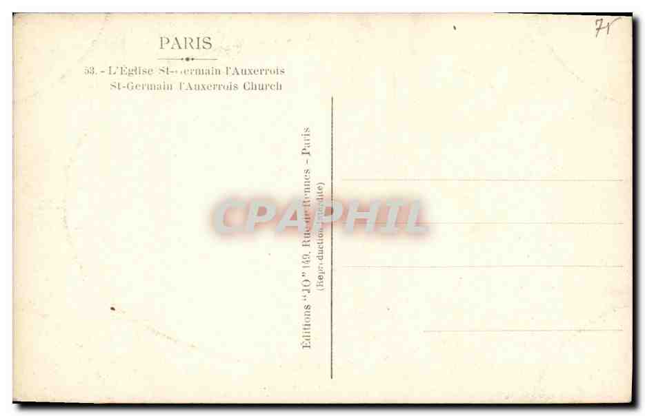 CPA Paris L Eglise St Germain L Auxerrois — Rückseite