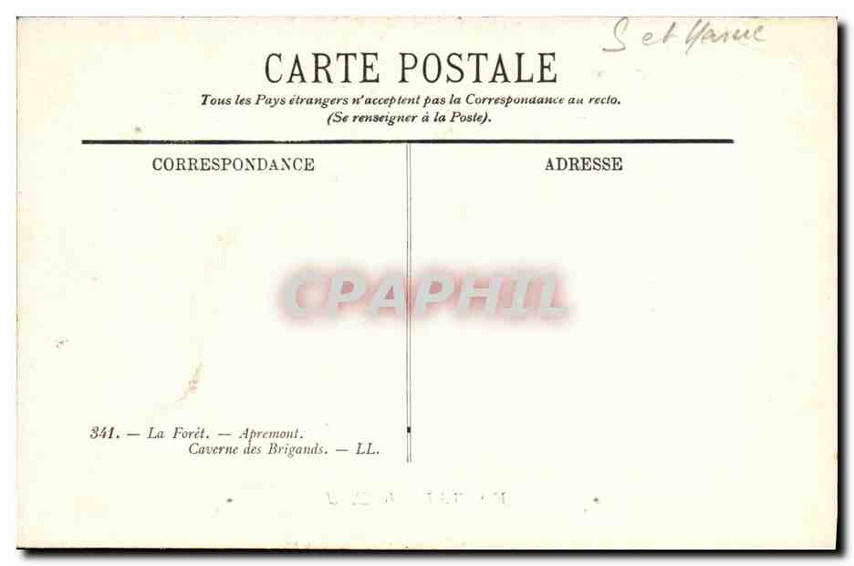 La Foresta — Apremont — Grotta dei Briganti — LL. — 341 — Verso