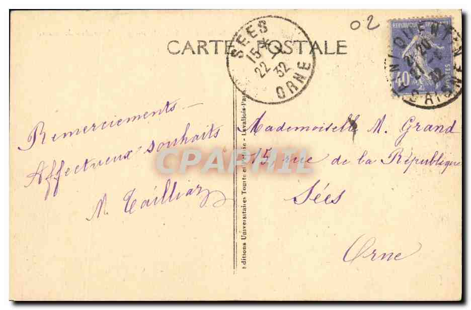 CPA Pensionnat de la Croix Saint Quentin Vue des Jardins — Rückseite