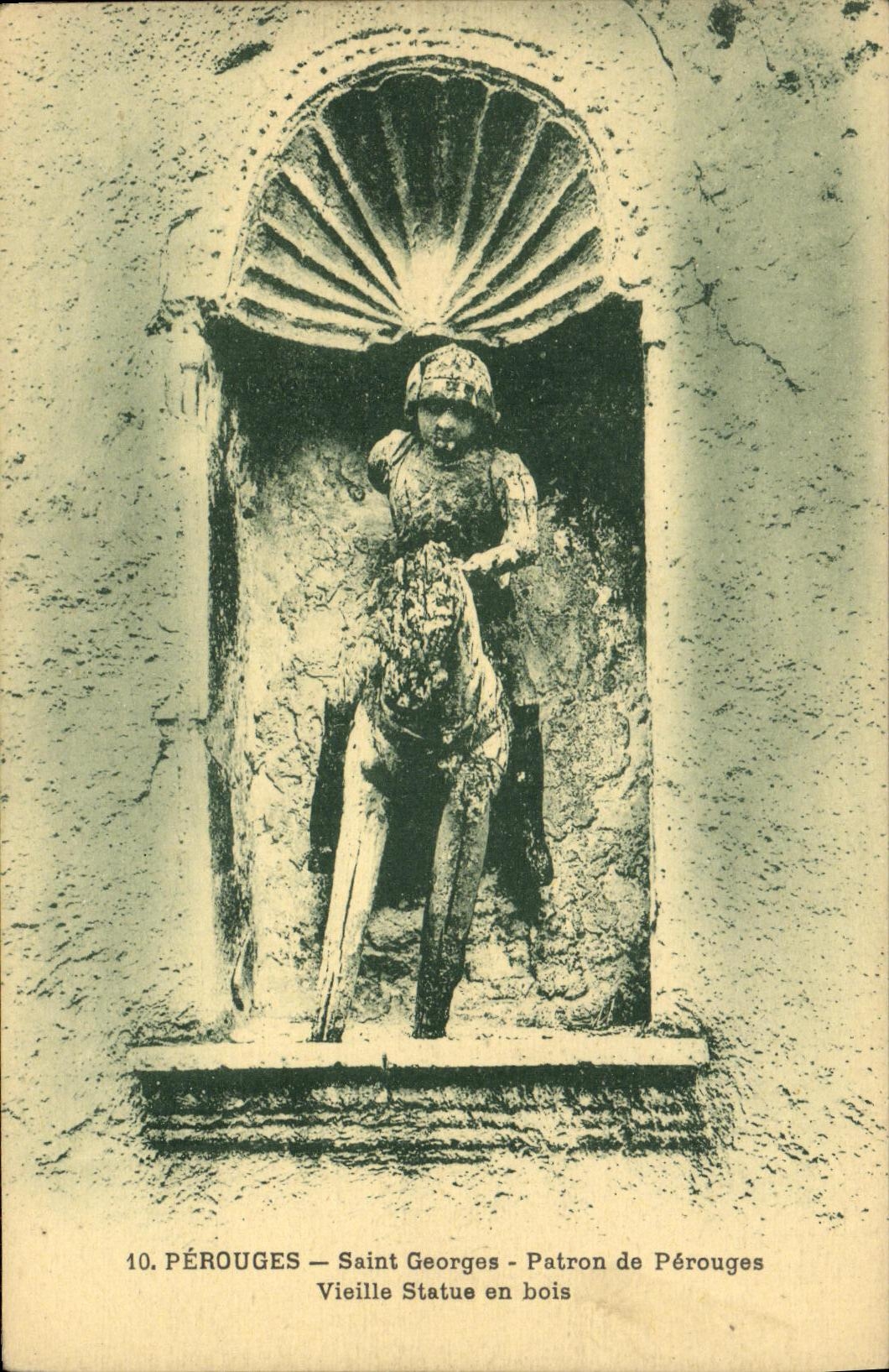 Pérouges — Saint Georges - Patron de Pérouges — Vieille Statue en bois