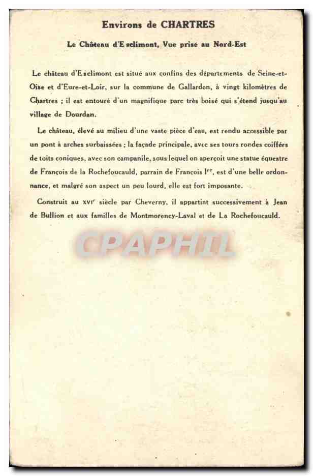 CPA Chartres Environs Le Chateau D Esclimont — Verso
