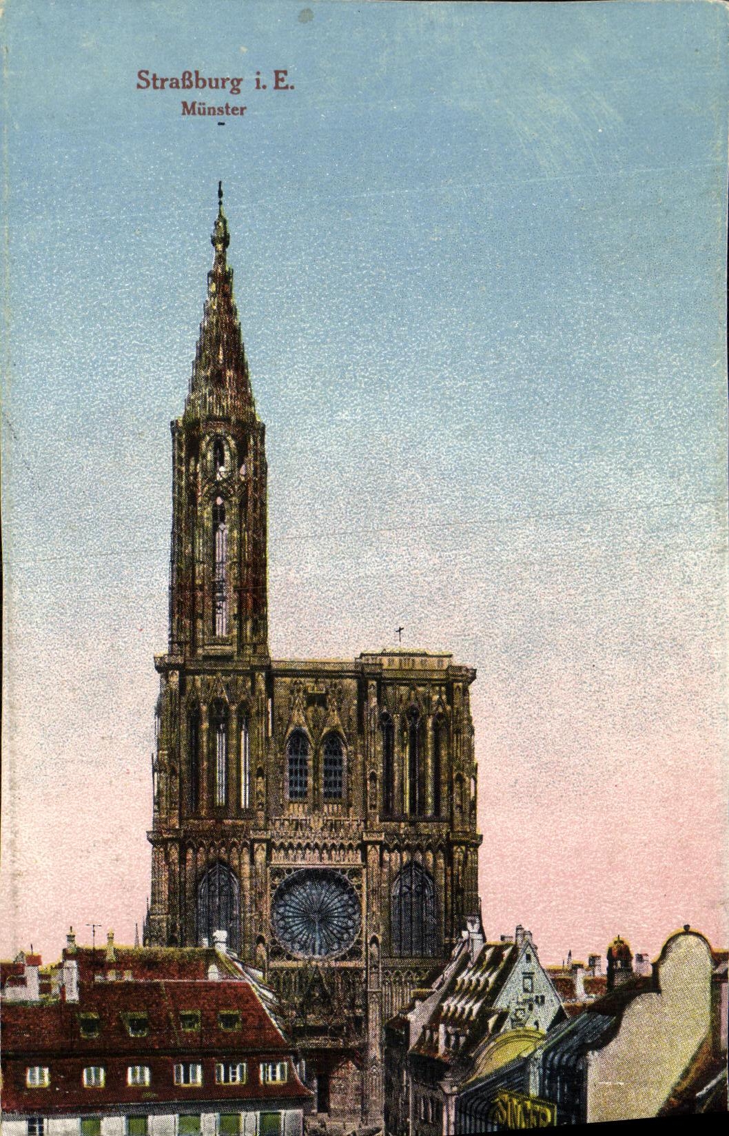 Cathédrale Notre-Dame de Strasbourg — vue de la tour et de la rosace — éditée par Felix Lüth, Strasbourg i. E. N° 11