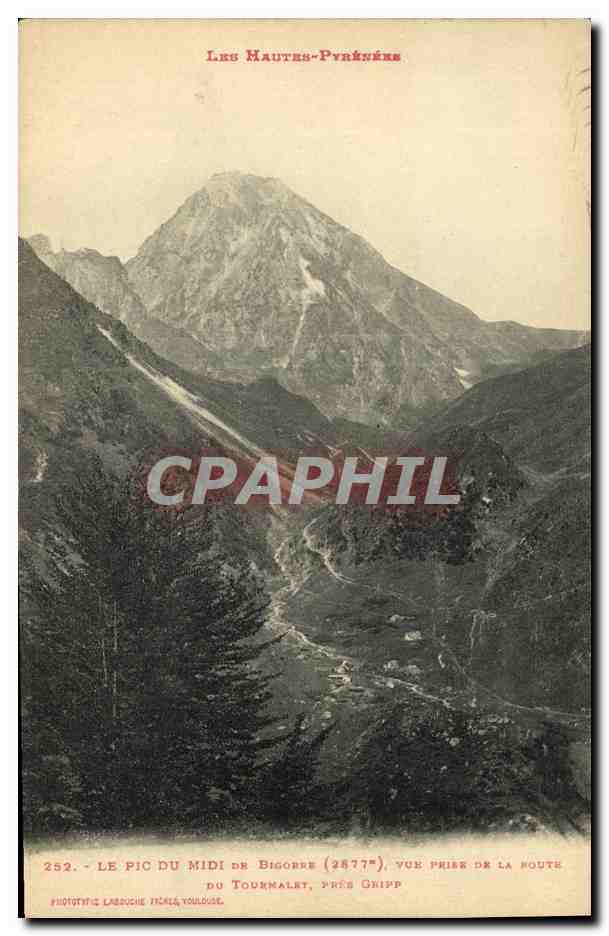 Le Pic du Midi de Bigorre (2877m), vue prise de la route du Tourmalet, près Gripp — Les Hautes-Pyrénées — Phototypie Labroche, Toulouse, n° 252