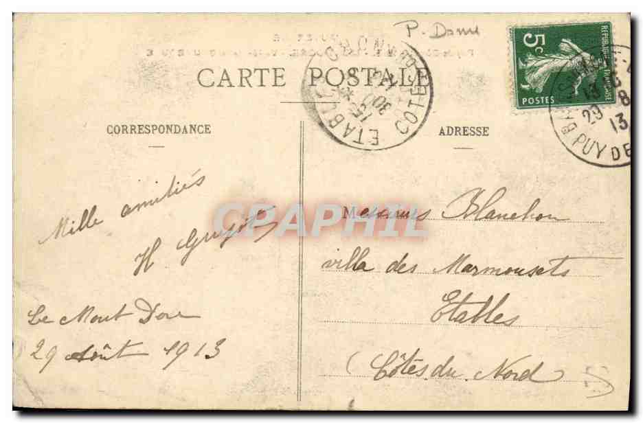 CPA Le Mont Dore Vallee de la Bourboule — Verso