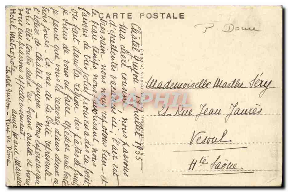 Château de Tournoël — Auvergne — éditeur G d'O 1188 B — Reverso