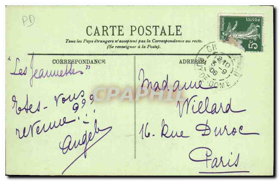 CPA Menat Le Chateau des Rochers — Verso