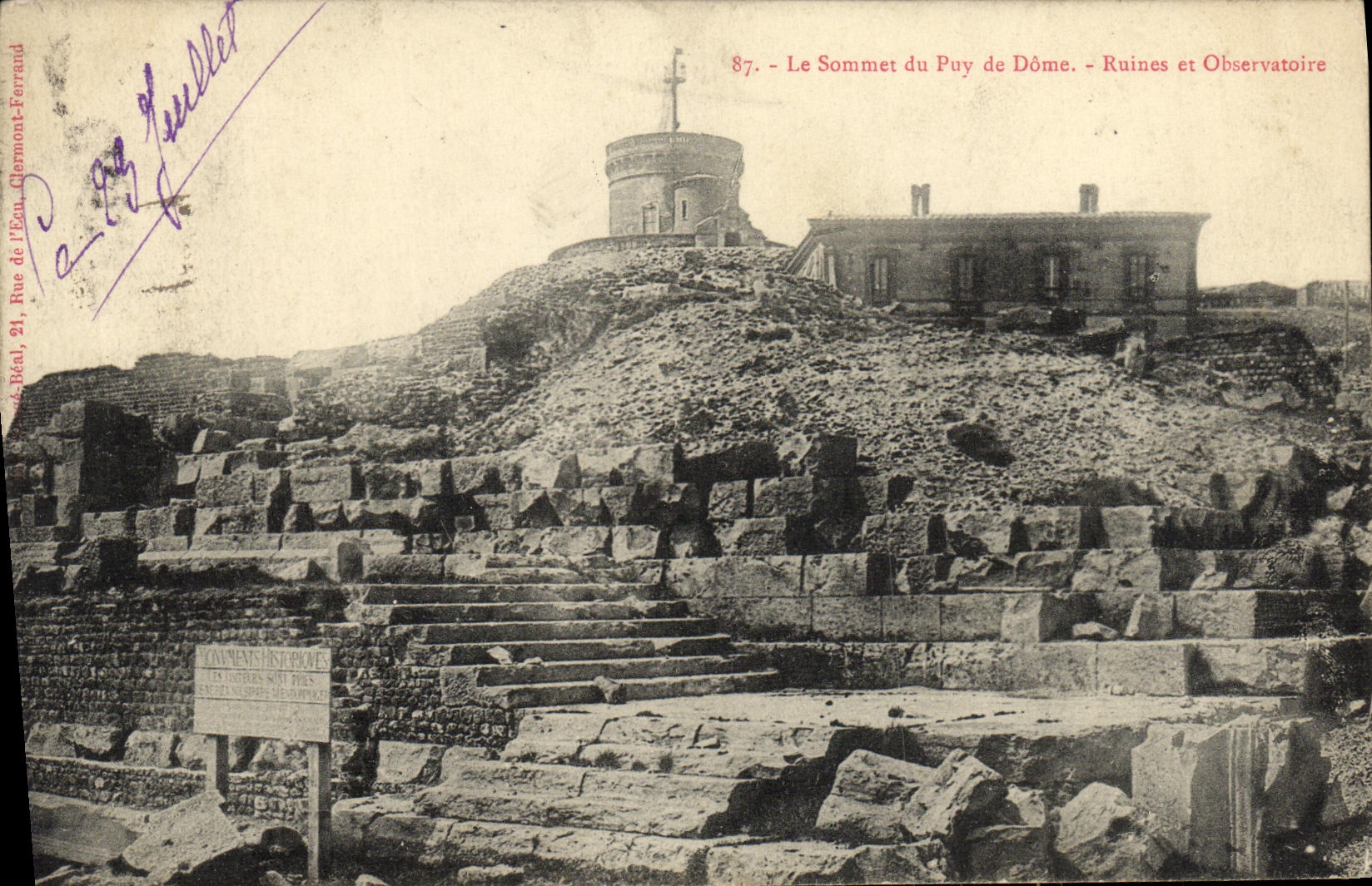The Summit of Puy de Dôme - Ruins and Observatory — Publisher Réal, 21 Rue de l'Éon, Clermont-Ferrand, n°87