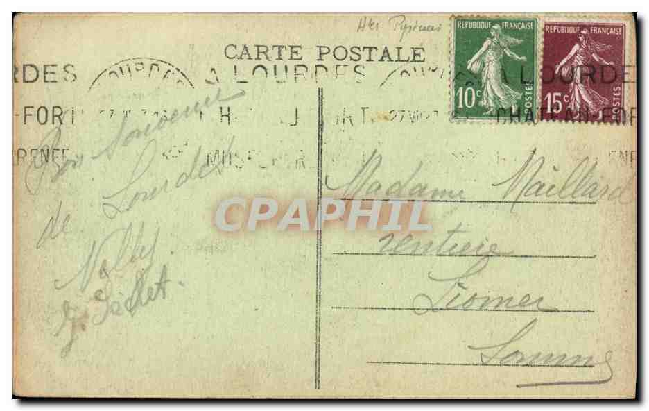 CPA Lourdes statue de Saint Michel et les Allees — Verso