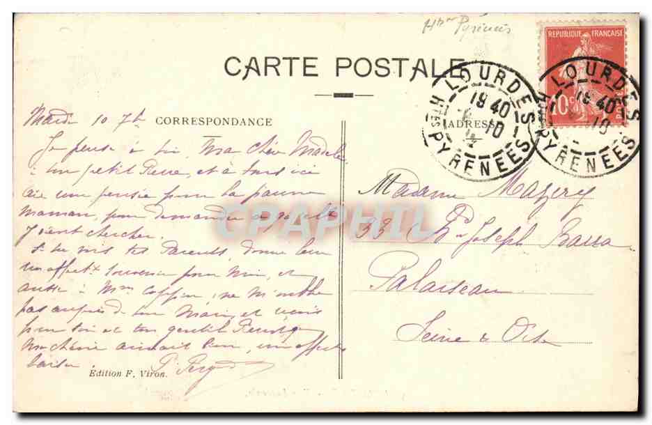 CPA Lourdes Vue Laterirale — Verso