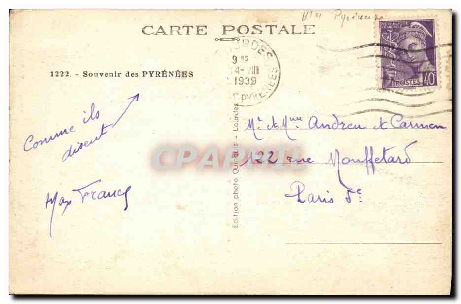 CPA St Sauveur Le Pont Napoleon Lourdes Cauterets Gavarnie  — Verso