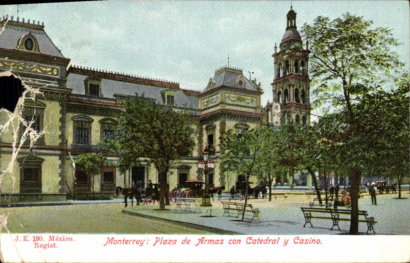 CPA Monterrey Plaza de Armas con Catedral y Casino