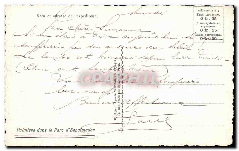 CPA Plamiers dans le Parc d Espalmador — Rückseite