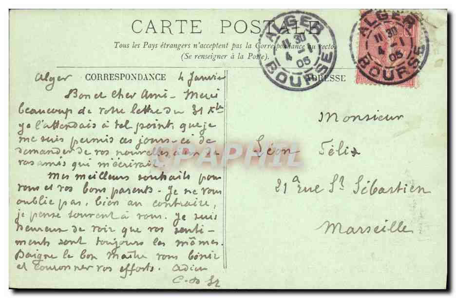 CPA Alger Palais Consulaire et l Amiraute — Rückseite