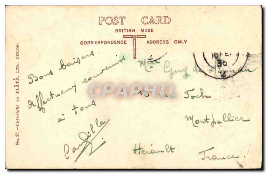 CPA Mount Lavinia Hotel And its Surroundings Ceylon — Rückseite