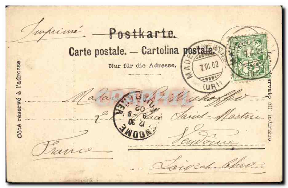 CPA Hotel zum Schweizer Alpen Club Maderanertal — Rückseite