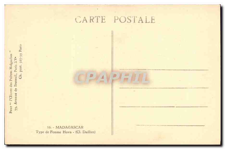CPA Madagascar Type de Femme Hova — Rückseite