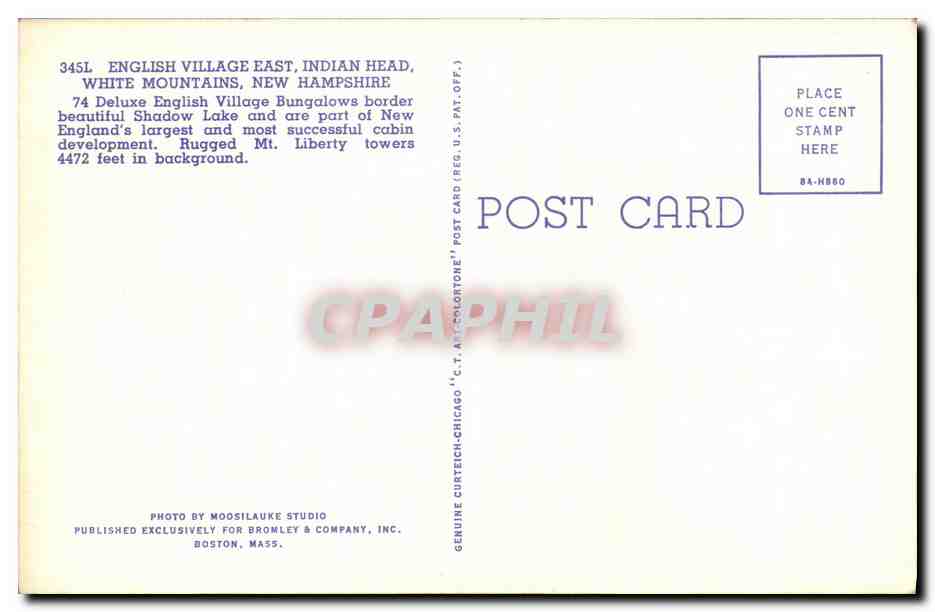 CPA English village East indian Head White Mountains New Hampshire carte toilee  — Rückseite