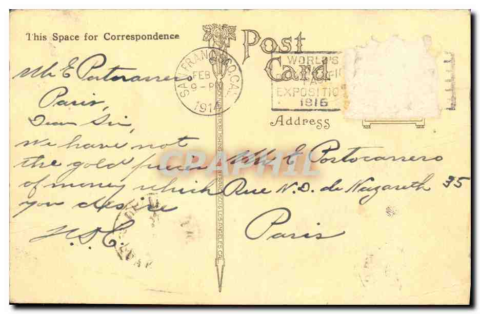 CPA California San Francisco The Exposition City 1915 — Rückseite