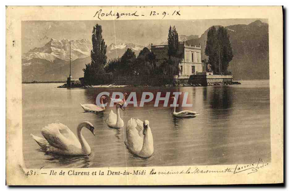 CPA Ile de Clarens et la Dent Du Midi Cygnes