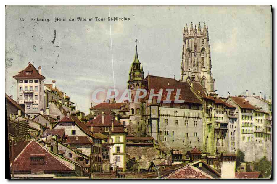 CPA Fritourg Hotel de Ville et Tour St Nicolas