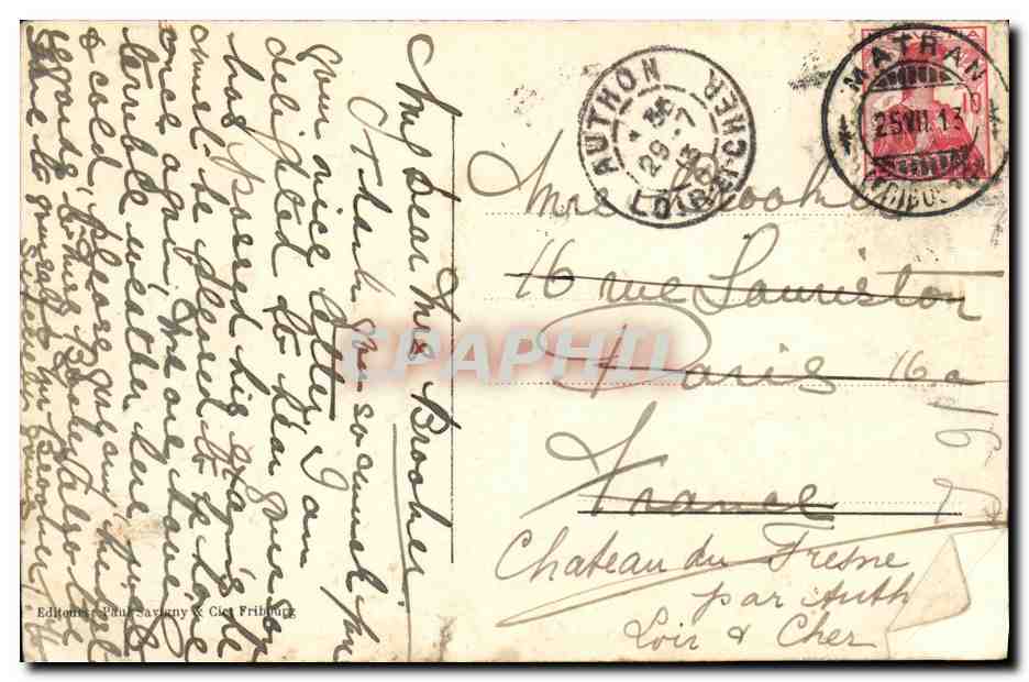 CPA Fritourg Hotel de Ville et Tour St Nicolas — Verso