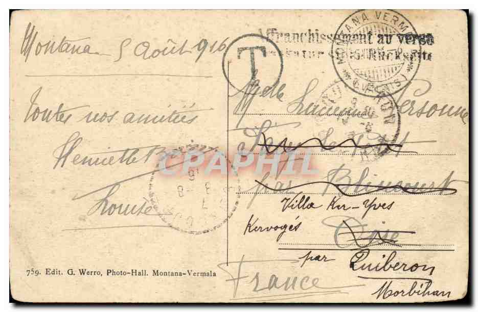 CPA Groupe du Mt Blanc vu de Montana Vermala — Rückseite
