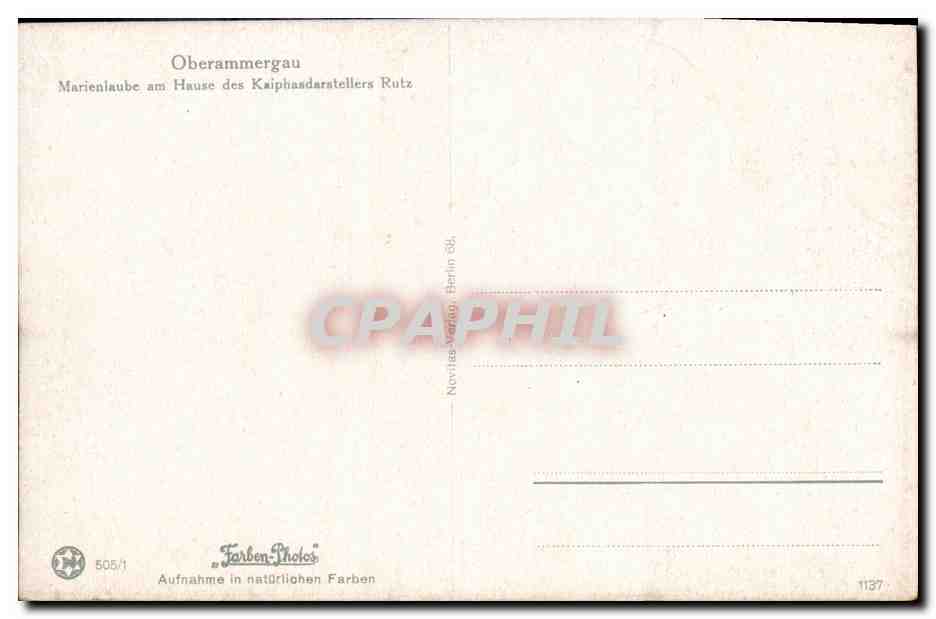 CPA Oberammergau Marienlaube am Hause des Kaiphasdaratellers Rutz — Rückseite