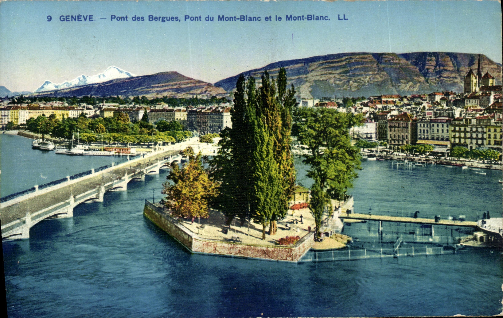CPA Geneve Pont des Bergues Pont du Mont Blanc et le Mont Blanc