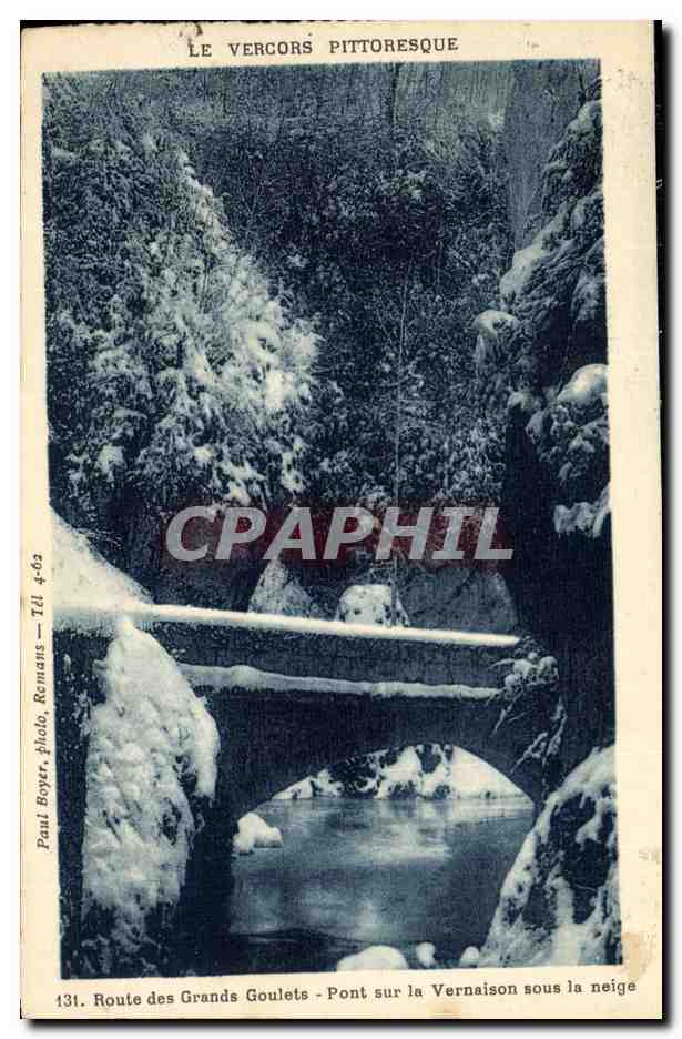 Le Vercors pittoresque — Pont sur la Vernaison sous la neige — Paul Boyer, photo, Romans, n° 131