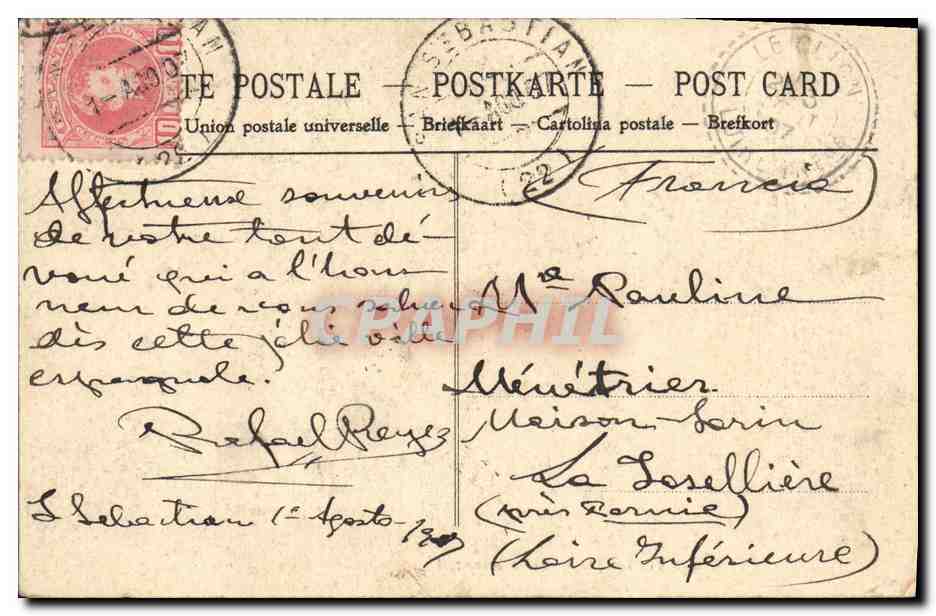 CPA San Sebastian Calle Hernani — Rückseite