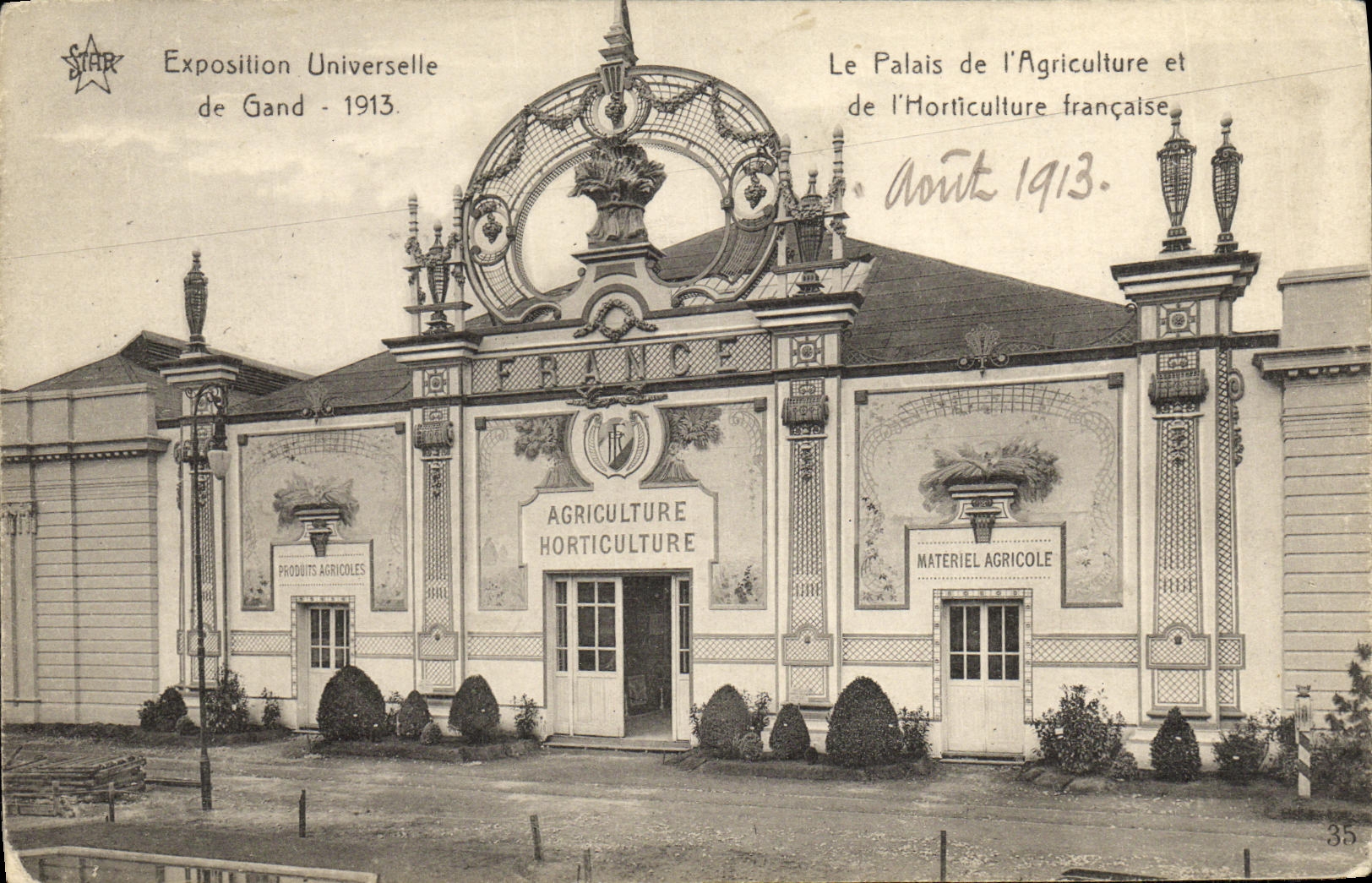Palais de l'Agriculture et de l'Horticulture française — Exposition Universelle de Gand - 1913 — éditeur STAR, n° 35