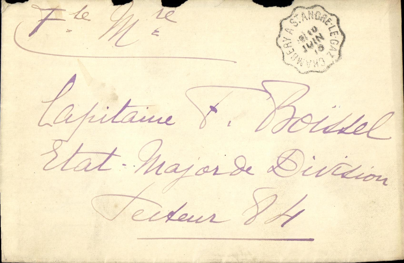 Lettre Chambery a St Andre Boissel 1918 