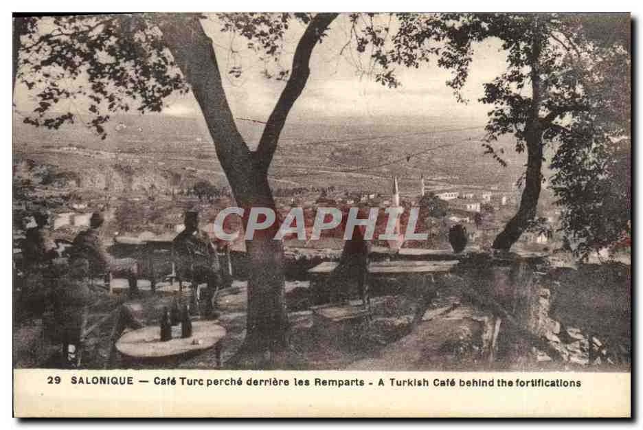 CPA Salonique Cafe Turc perche derriere les Remparts 