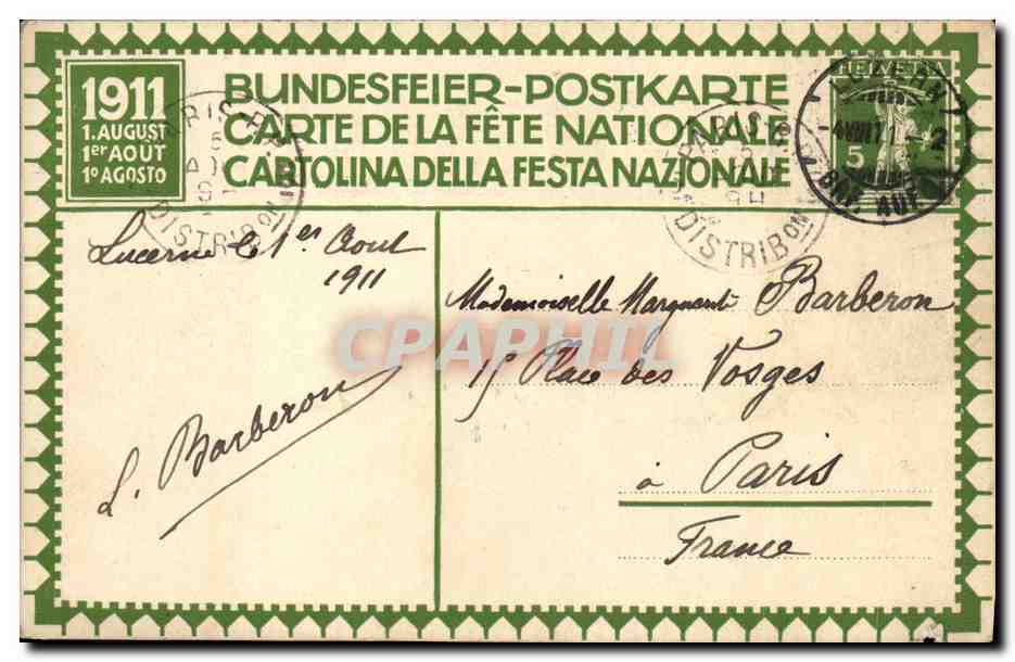 CPA Suisse Carte de la fete nationale Dunk — Rückseite