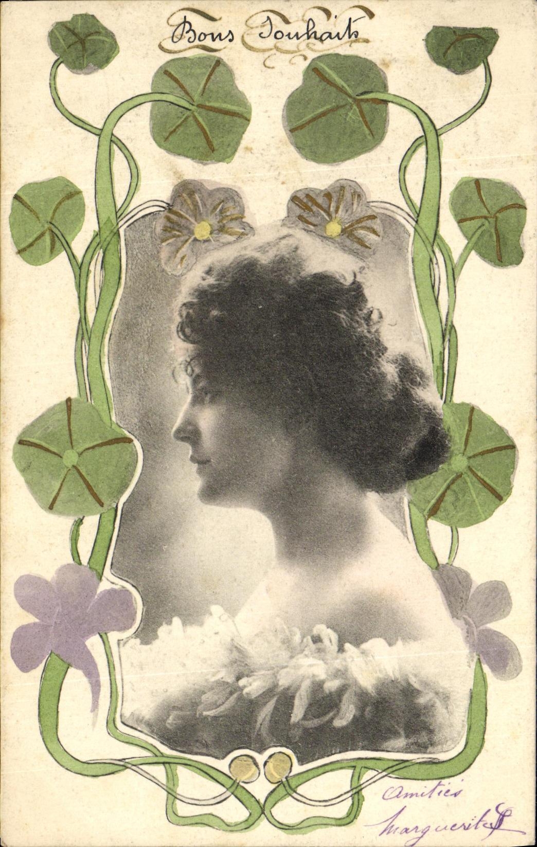 Retrato de mujer — Art nouveau — Marguerite, editor desconocido, número de serie no visible