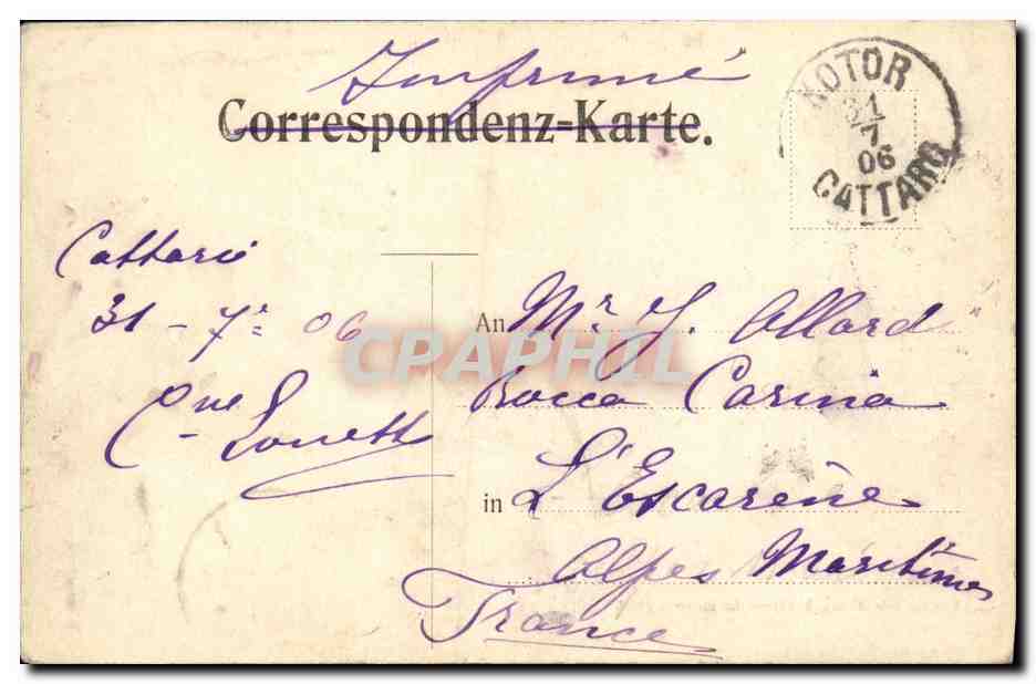 CPA Perasto die Dorfer Stolievo und der Lovcen  — Rückseite