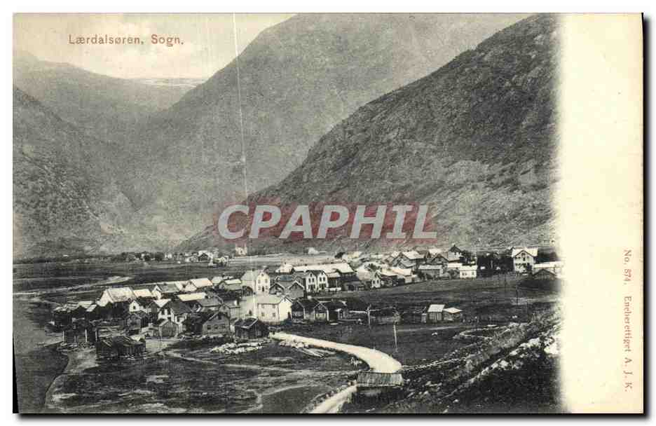 Lærdalsøren, Sogn. — Vue panoramique du village — Éditeur A.J.K., n° 578