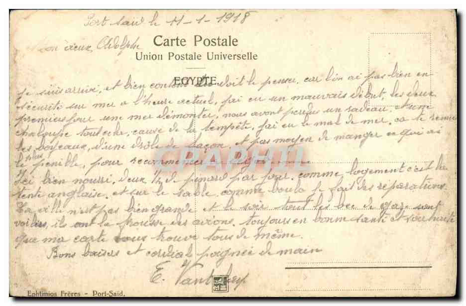 CPA Port Said Suez Canal Office Egypte — Verso