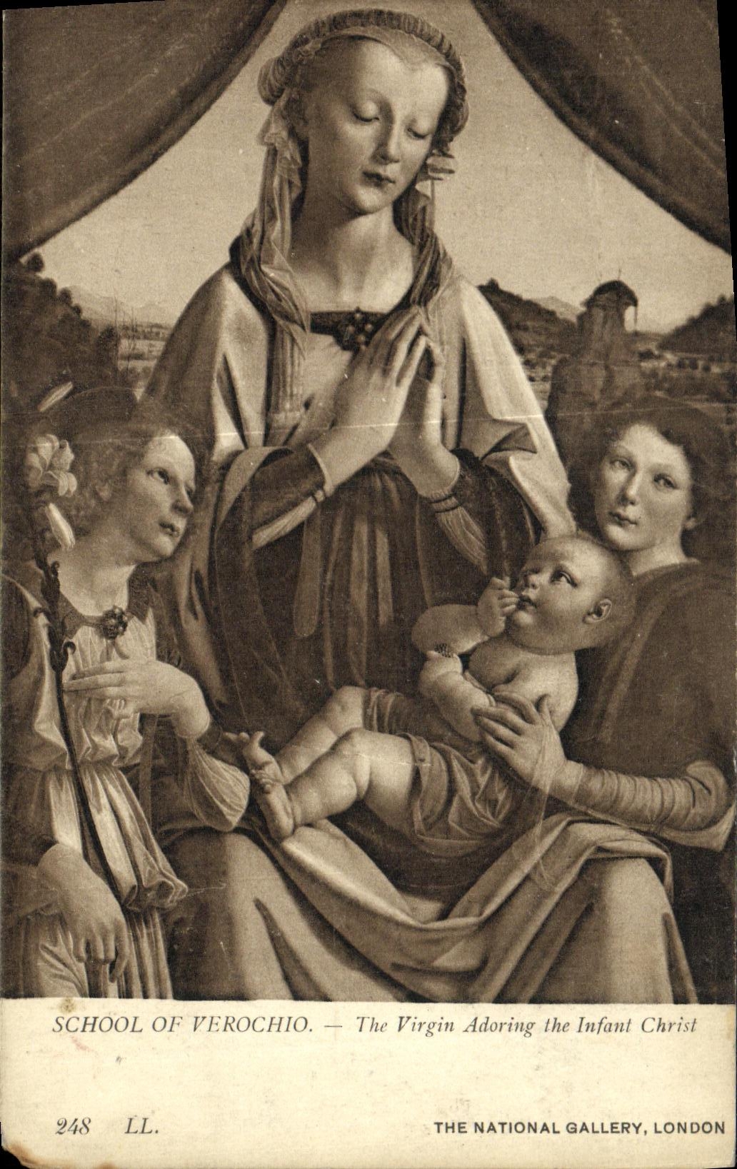 CPA School Of Verochio The Virgin Adoring the Infant Christ National Gallery London 