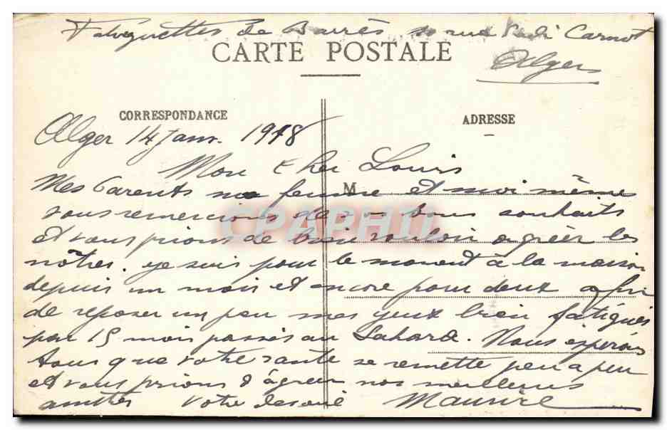 CPA Environs de Colomb Kenadsa Vue Generale Mai 1913 — Verso