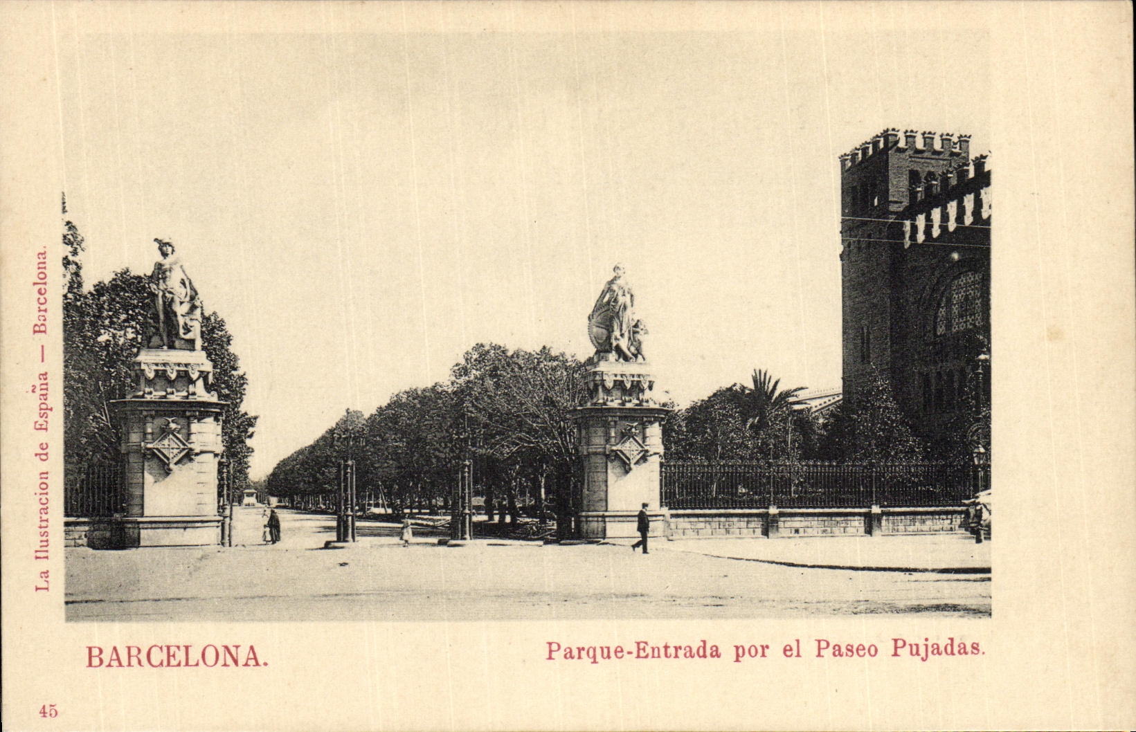 Barcelone — Entrée du parc par le Paseo Pujadas — La Ilustración de España, n°45