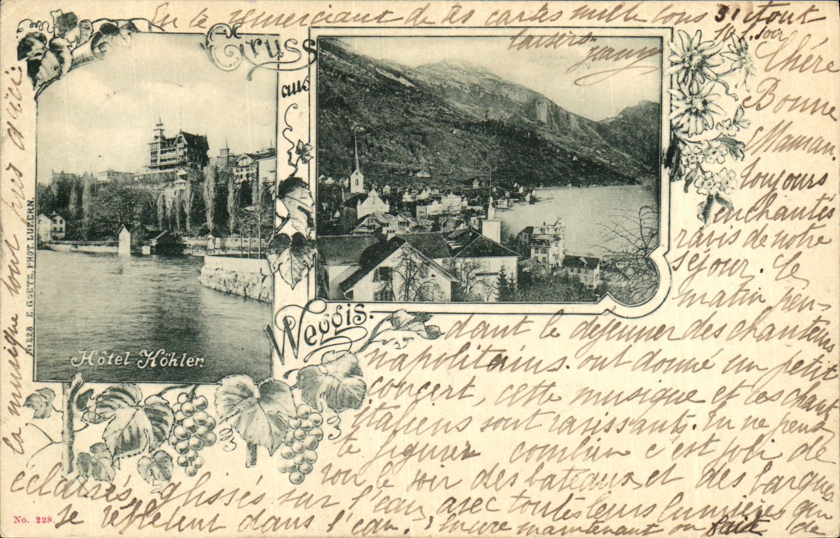 Crissé aux Weissis — Hôtel Höhler et vue du lac — E. G. CETTE, Phot. Luzern, N° 228