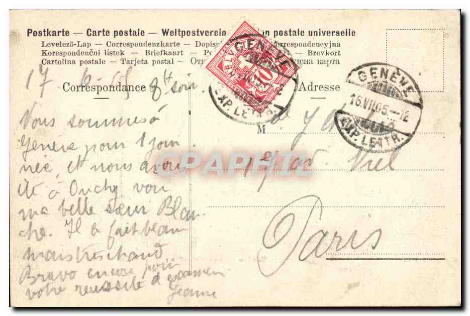 CPA Geneve Les Mouettes — Rückseite